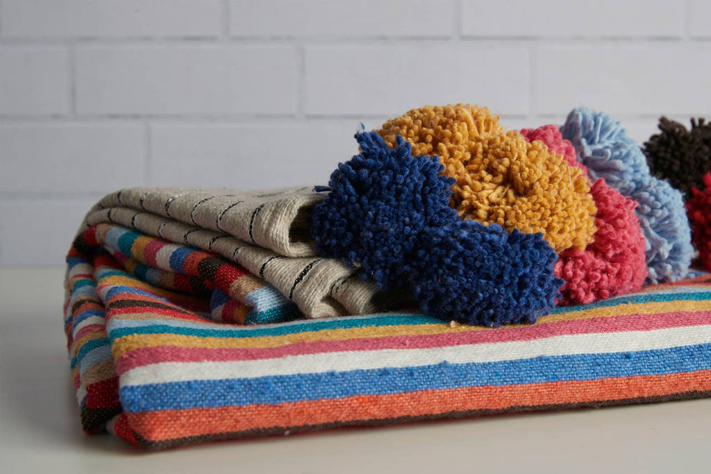 Rainbow Stripe Cotton Blanket with Tassels