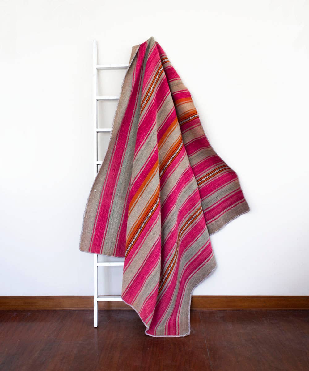 Vintage Peruvian Heirloom Rug - Pink, Orange, and Taupe Stripe