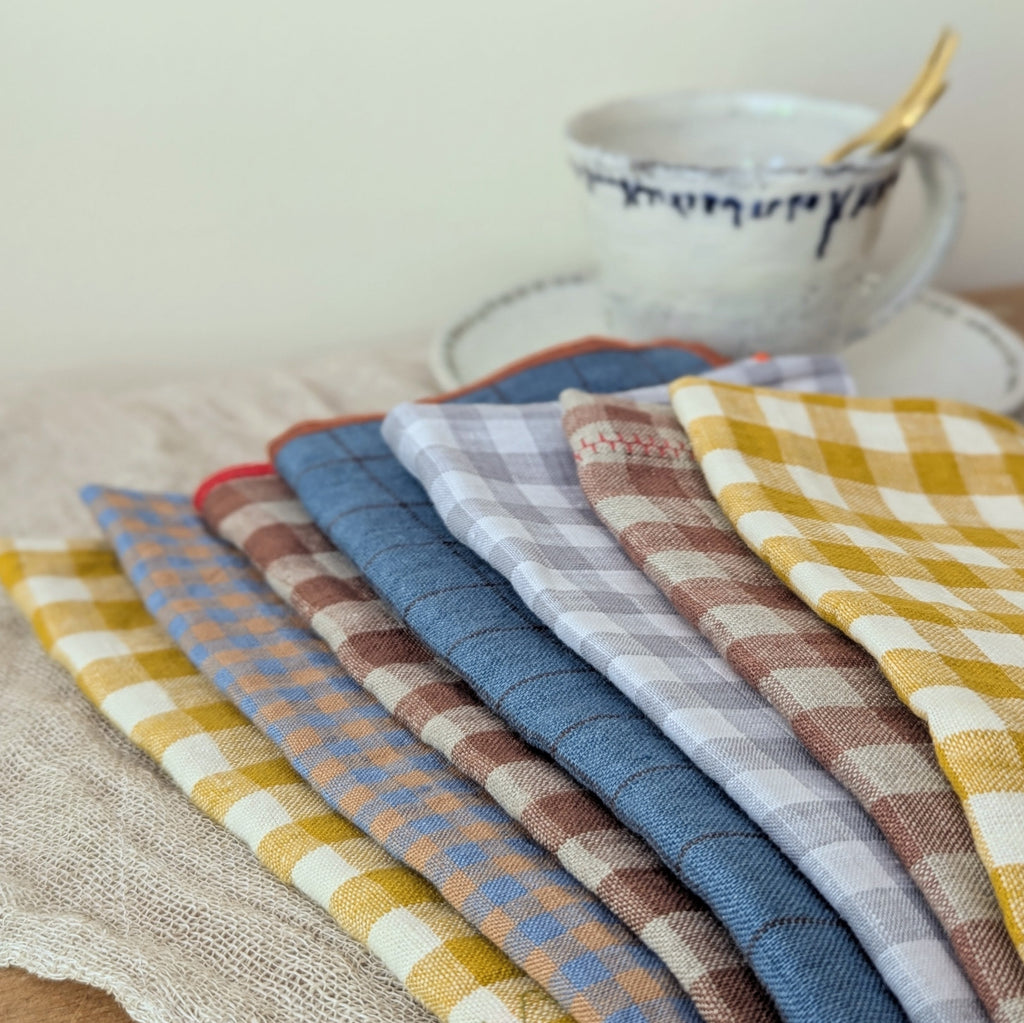 Linen Napkins - Sets of 4 - Blues, Golds, Browns