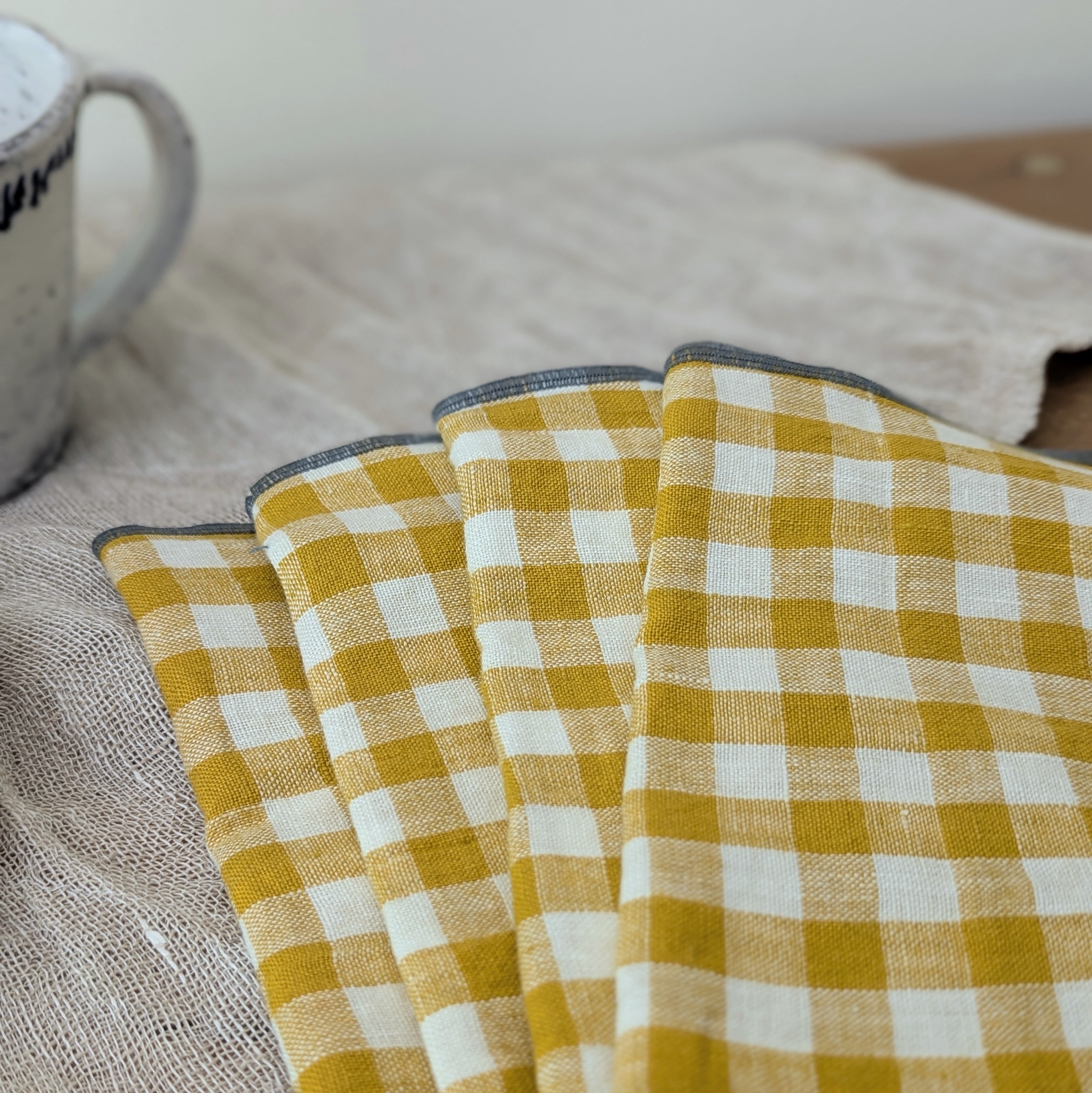 Linen Napkins - Sets of 4 - Blues, Golds, Browns